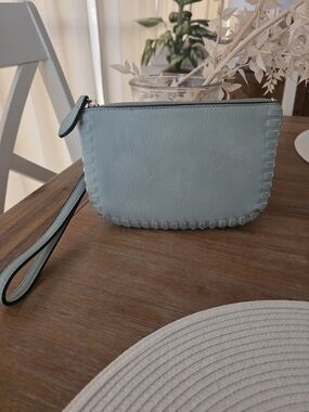 Light Blue Leather Wristlet Clutch - Versatile Everyday Carry